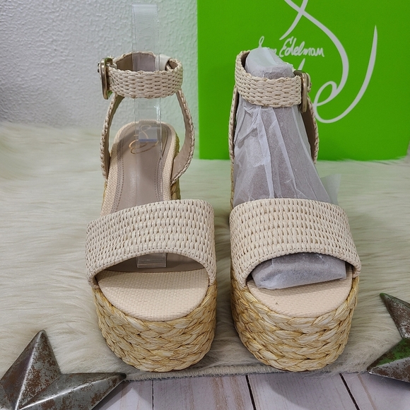 Sam Edelman April platform espadrille sandals Linen Raffia cream size 7.5 NEW - Picture 5 of 9